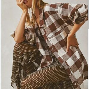 NWT We The Free Free People So Long Summer Plaid Shacket Vanilla Combo Size Med